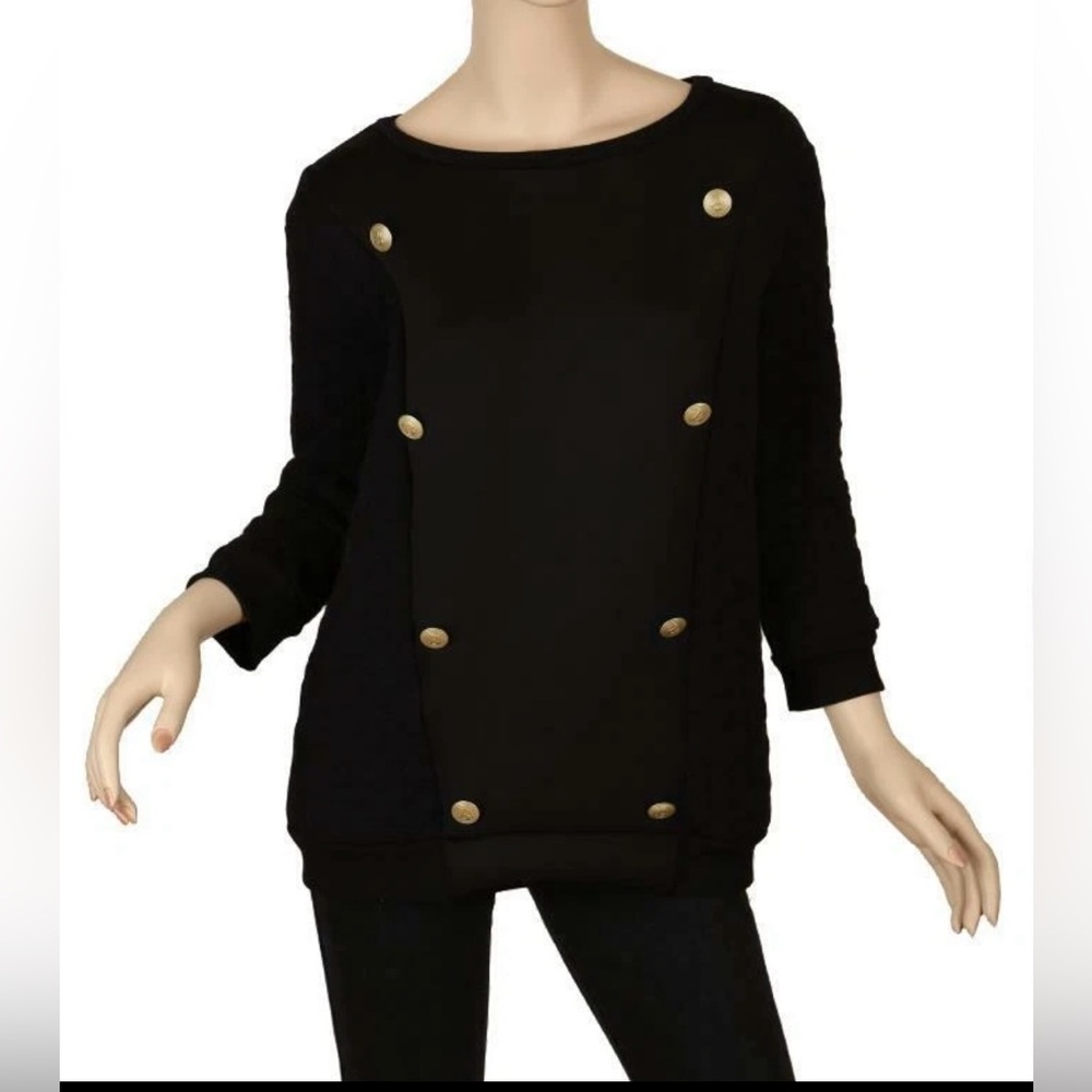 NEW PIERRE BALMAIN BLACK COTTON DIAMOND QUILT LOGO BUTTON SWEATSHIRT SWEATER